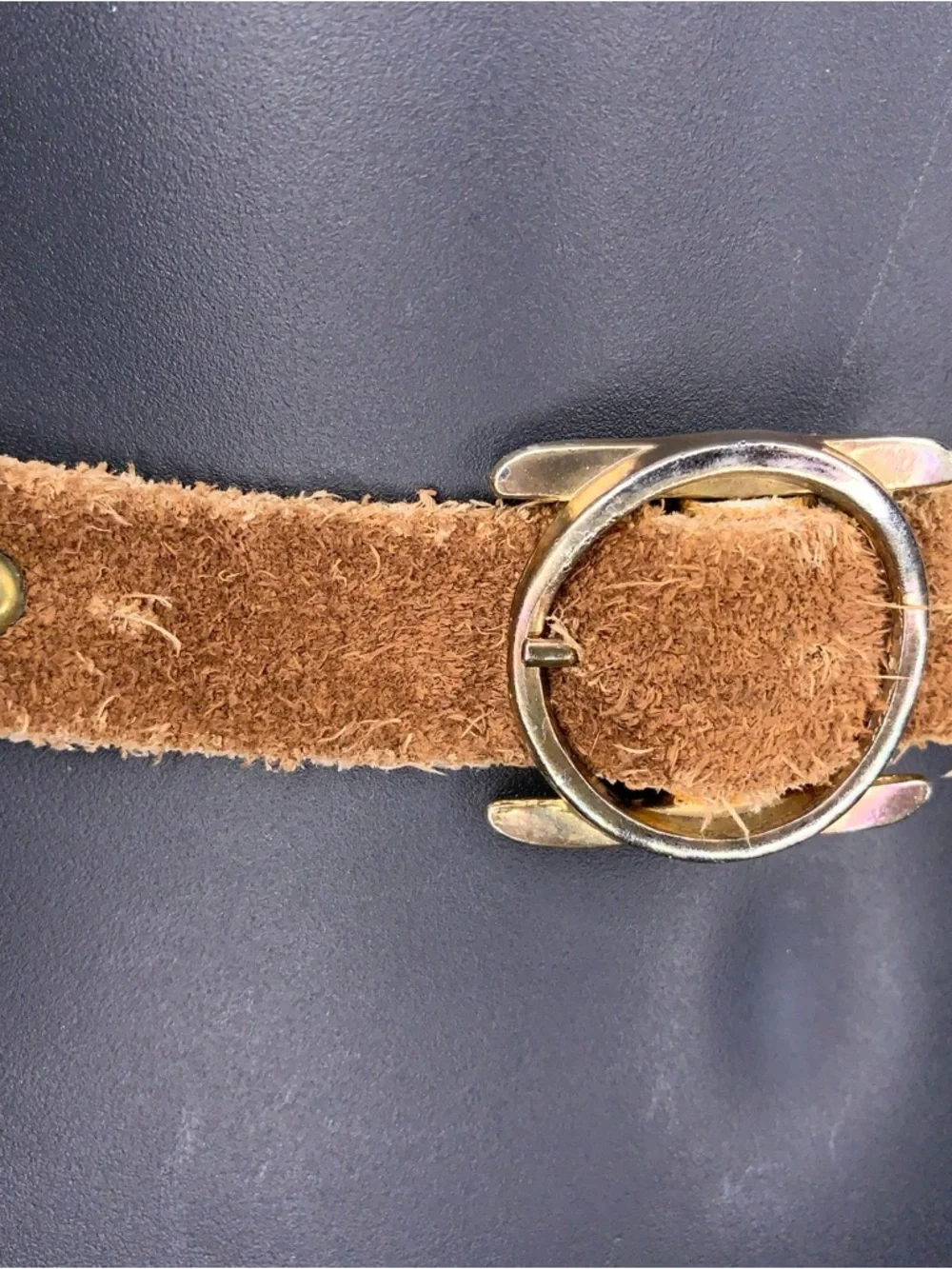 Vintage Small Western Belt Leather Multitone Red Tan Brown Gold Buckle Boho